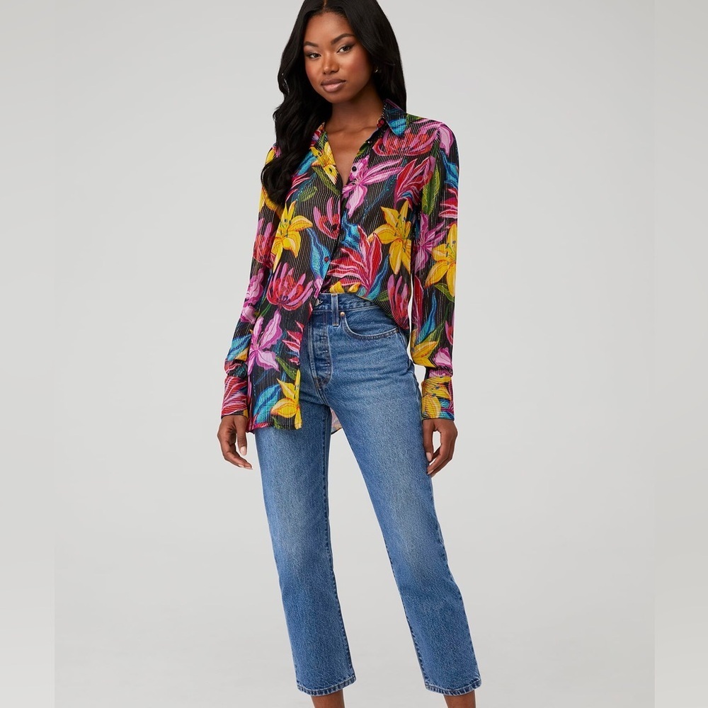 🌺 Rococo Sand Floral Metallic Button Down Blouse 🌺 CHRIS SHIRT